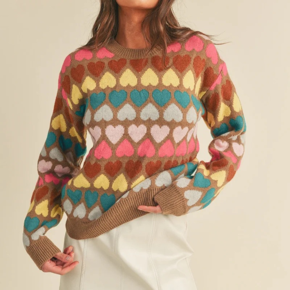 &merci Womens Multi-color Heart Knit Sweater Size Small Small